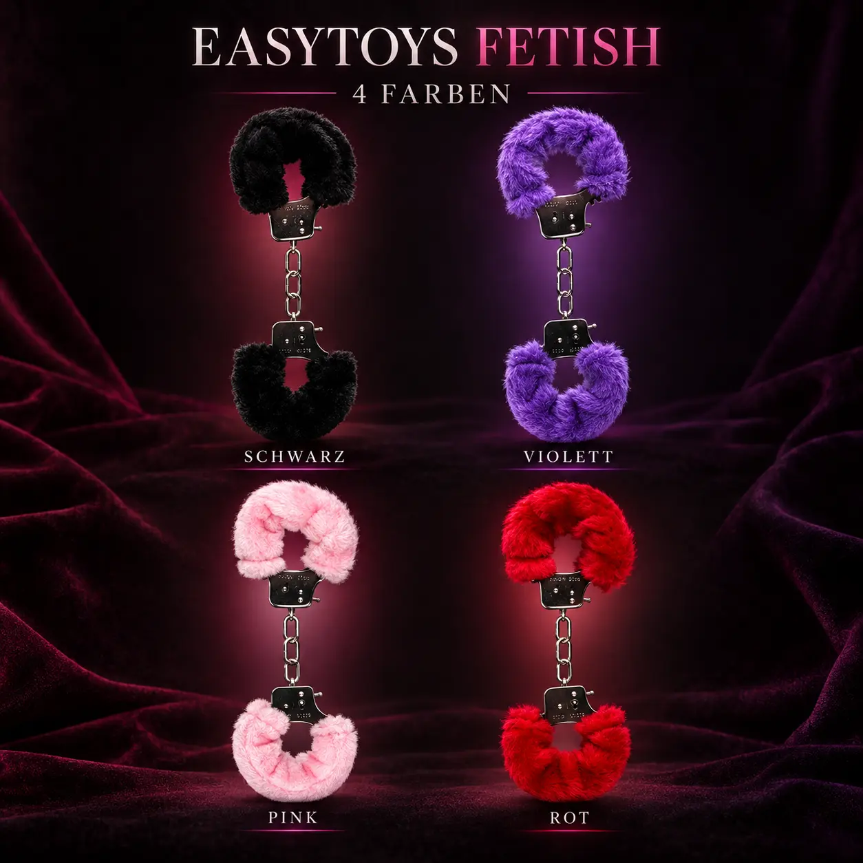 EasyToys Fetish Plüsch-Handschellen – Schwarz, Violett, Rosa oder Rot