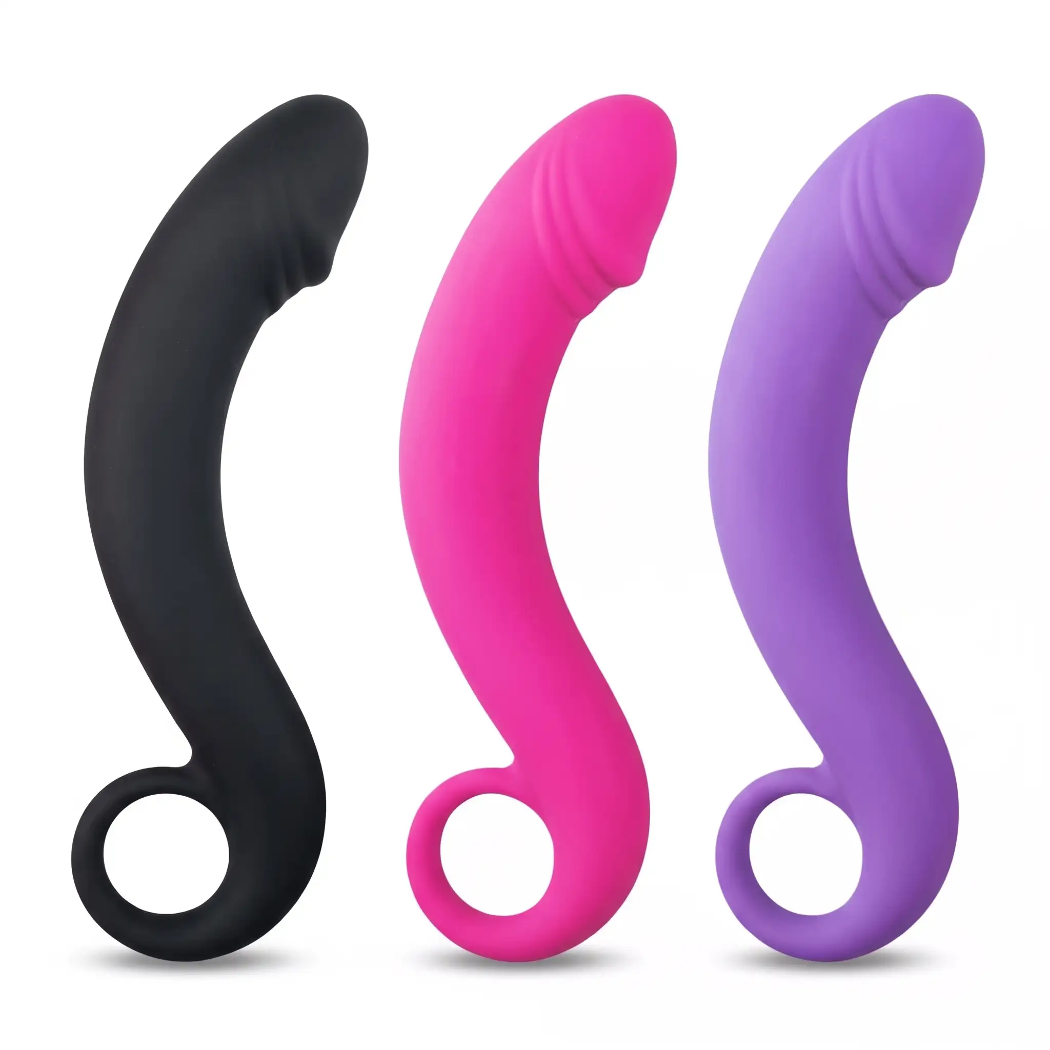 Anal Prostata-Dildo aus Silikon – gebogen, 17,5 cm, 3 Farben