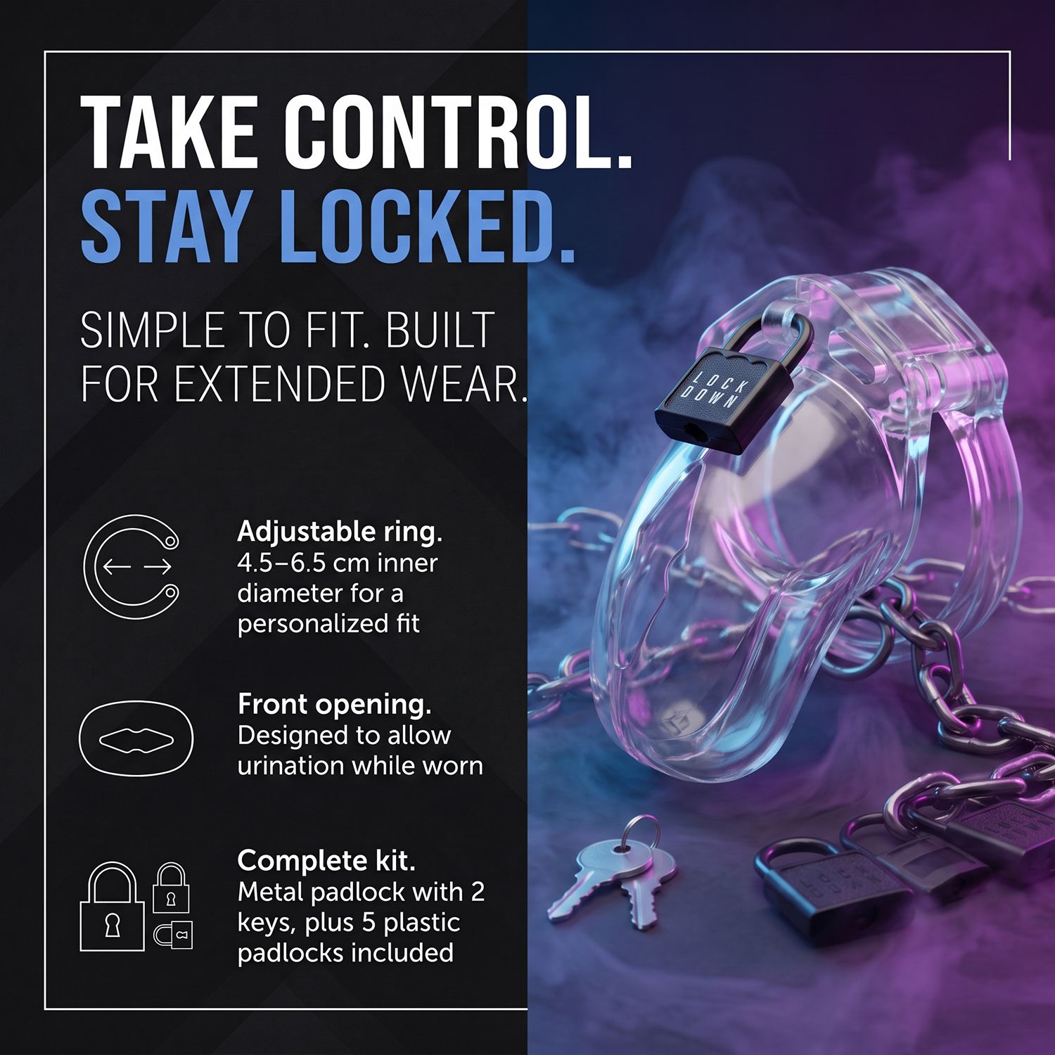 LOCKDOWN Keuschheitskäfig – Gross Transparent
